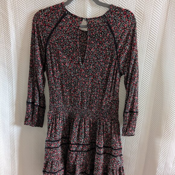 American Eagle Dark Floral mini dress smocked waist Medium Cottagecore Fall - Picture 5 of 15